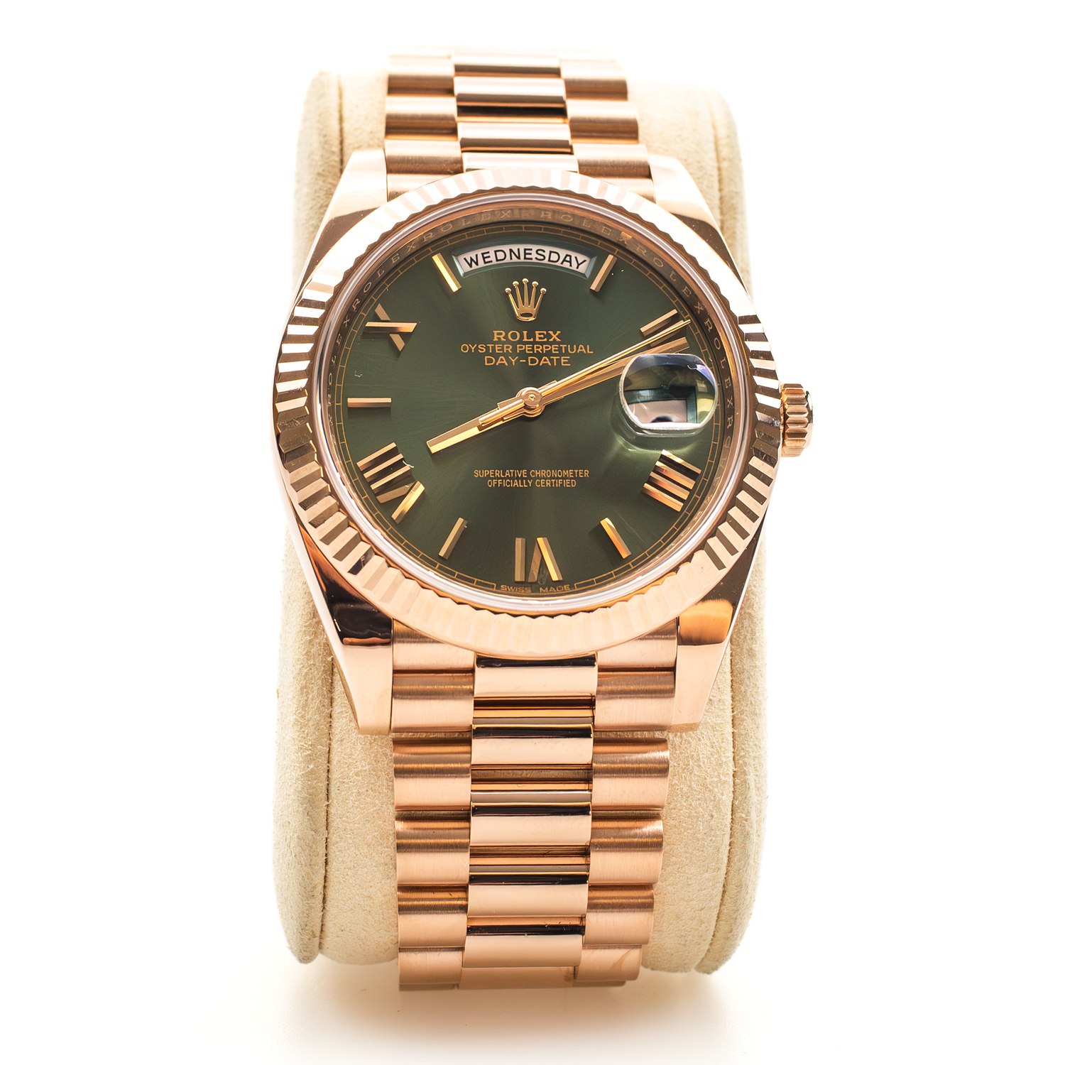 ROLEX 228235 Day-Date 40 Olive Green 60th Anniversary President Rose Gold 2017 FULL SET