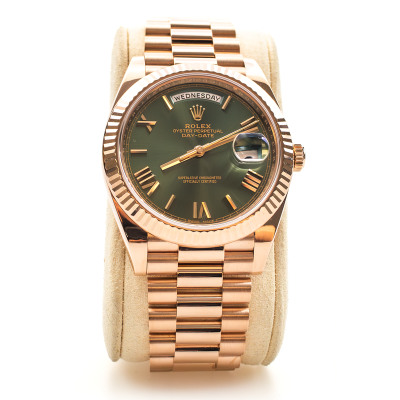 ROLEX 228235 Day-Date 40 Olive Green 60th Anniversary President Rose Gold 2017 FULL SET