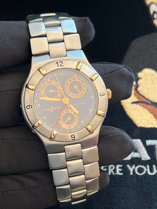 ​ULYSSE NARDIN Acqua 254-26 Triple Calendar Date Blue 1991 Steel Yellow Gold Automatic 37mm FULL SET