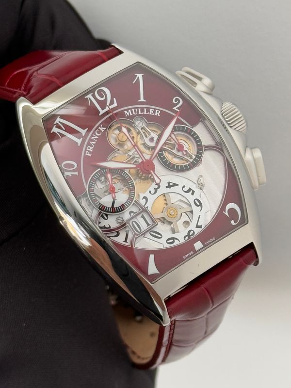 ​FRANCK MULLER Grande Date 8083 CC GD FO Cintrée Curvex Big Date Red Skeleton Openworked Tonneau Stainless Steel Automatic