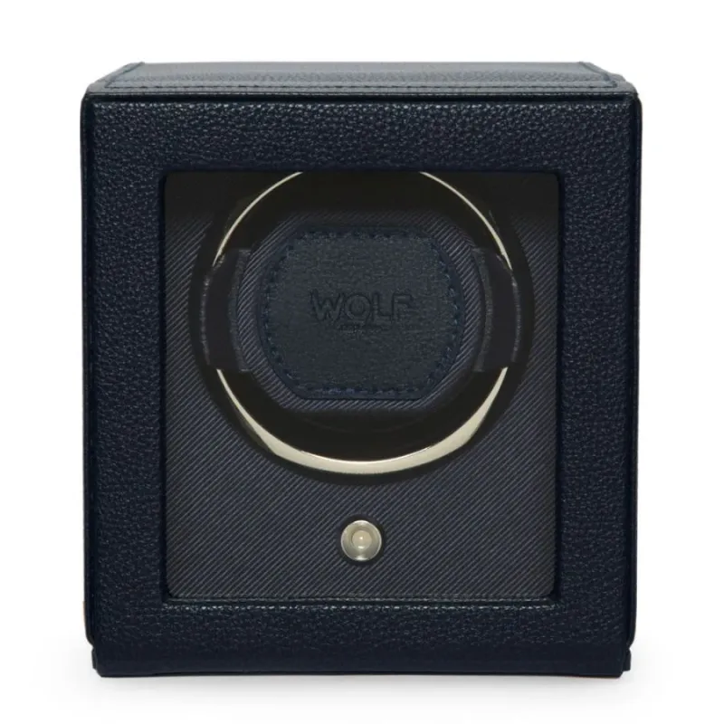 ​WOLF Watch Winder Cub Single with Cover NAVY BLUE Leather Chrome - NEW