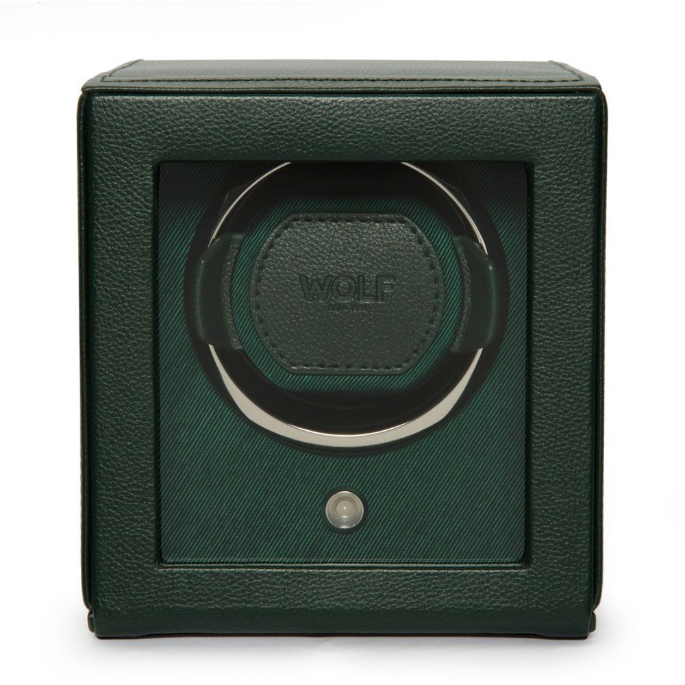 ​WOLF Watch Winder Cub Single with Cover GREEN Leather Chrome - NEW