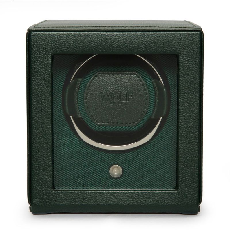 ​WOLF Watch Winder Cub Single with Cover GREEN Leather Chrome - NEW