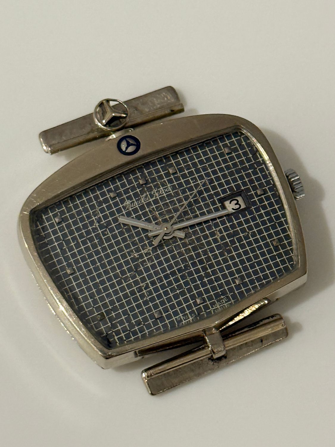 ​BUECHE GIROD Mercedes Benz 11702 Car Radiator Grille Tristar Date White Gold Automatic 1960&#39;s 37mm