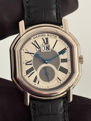 ​DANIEL ROTH Datomax 208.X.60 Small Seconds Big Date Roman Silver 18k White Gold DR130 Automatic 38mm