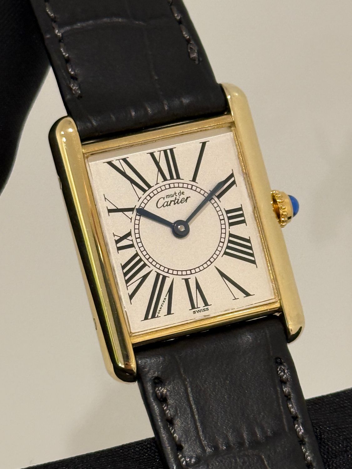 ​CARTIER Tank Vermeil Must Opalin LM 590005 23mm x 30mm Silver Roman Ladies Vintage Gold 1990&#39;s