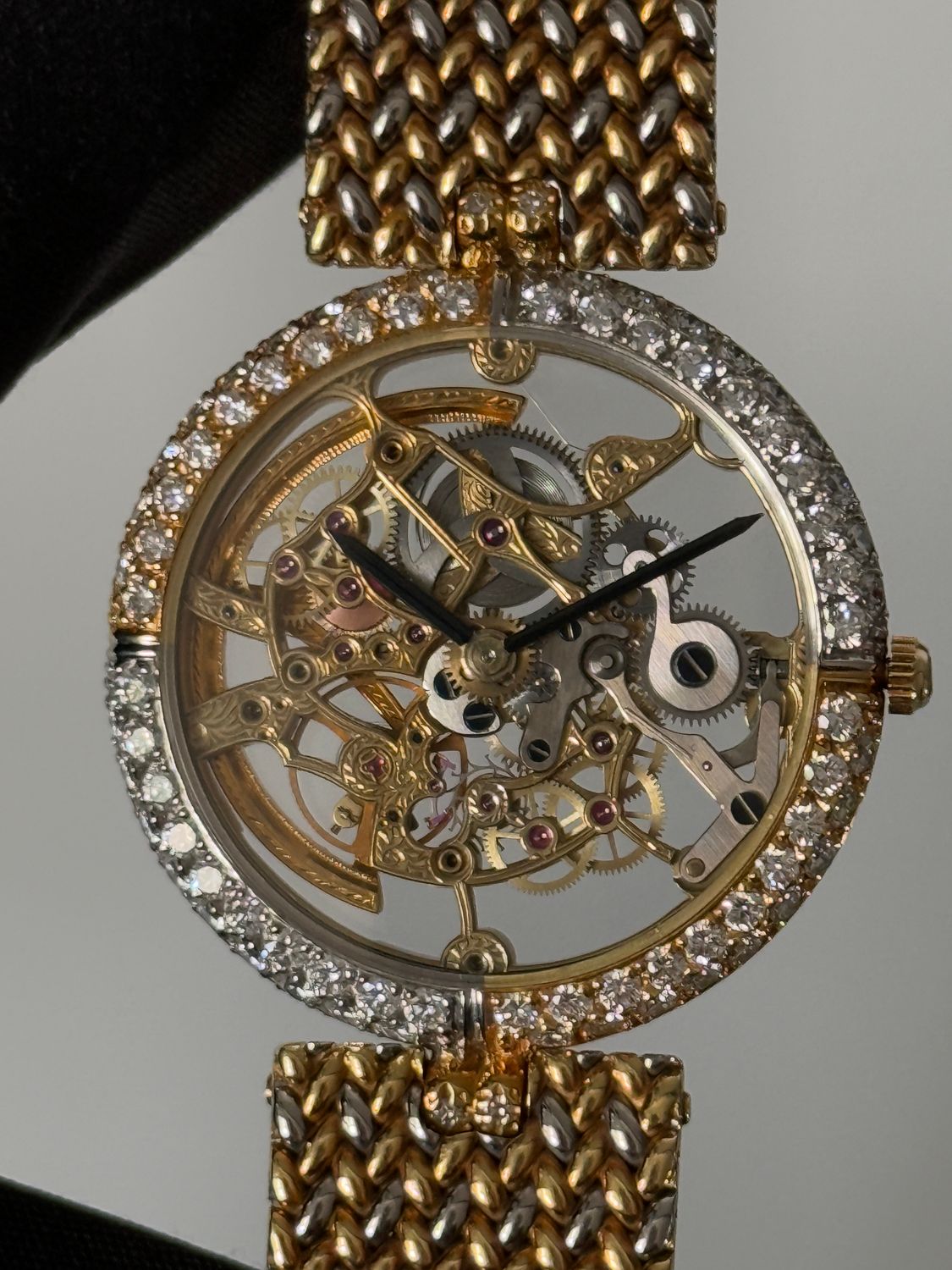 GERALD GENTA Skeleton Openworked G1704 18K Yellow Gold and White Gold Factory Diamonds Deux Or Two-Tone Milanese Automatic 34mm 1990's GERALD GENTA Skeleton Openworked G1704 18K Yellow Gold and White Gold Factory Diamonds Deux Or Two-Tone Milanese Automatic 34mm 1990's