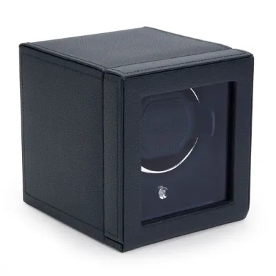 WOLF Watch Winder Cub Single with Cover NAVY BLUE Leather Chrome - NEW