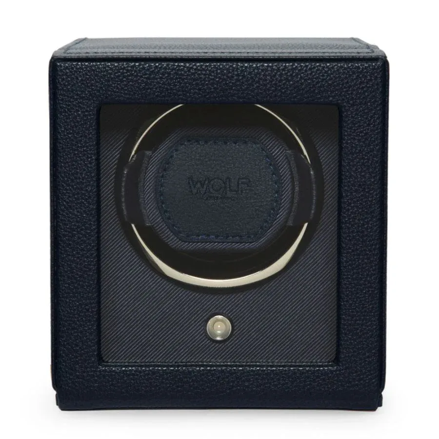 WOLF Watch Winder Cub Single with Cover NAVY BLUE Leather Chrome - NEW WOLF Watch Winder Cub Single with Cover NAVY BLUE Leather Chrome - NEW