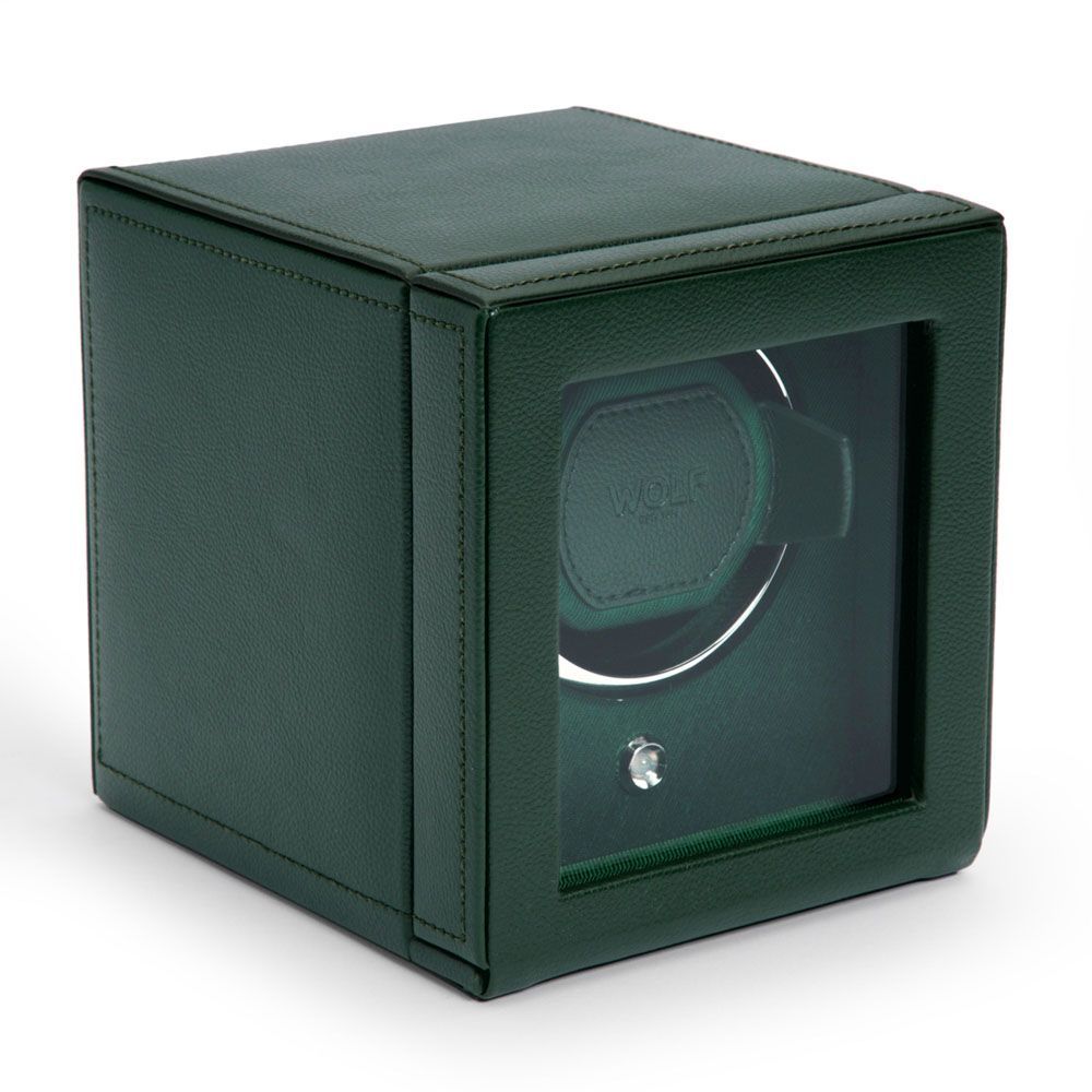 WOLF Watch Winder Cub Single with Cover GREEN Leather Chrome - NEW