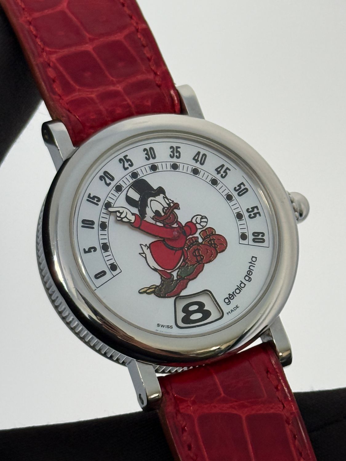​GERALD GENTA Scrooge McDuck Retro Jump Hour G.3612.7 Mother of Pearl Disney Fantasy Automatic 34mm Stainless Steel 2000’s