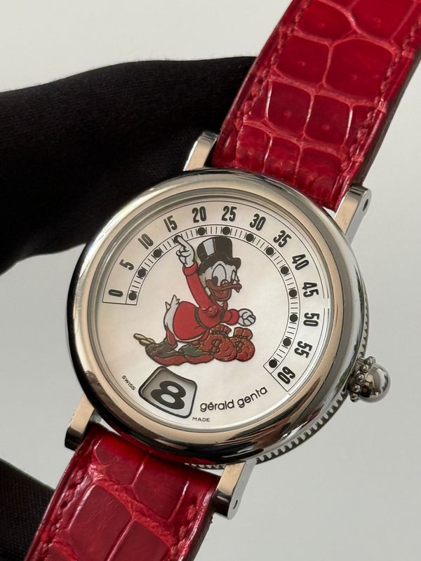 ​GERALD GENTA Scrooge McDuck Retro Jump Hour G.3612.7 Mother of Pearl Disney Fantasy Automatic 34mm Stainless Steel 2000’s