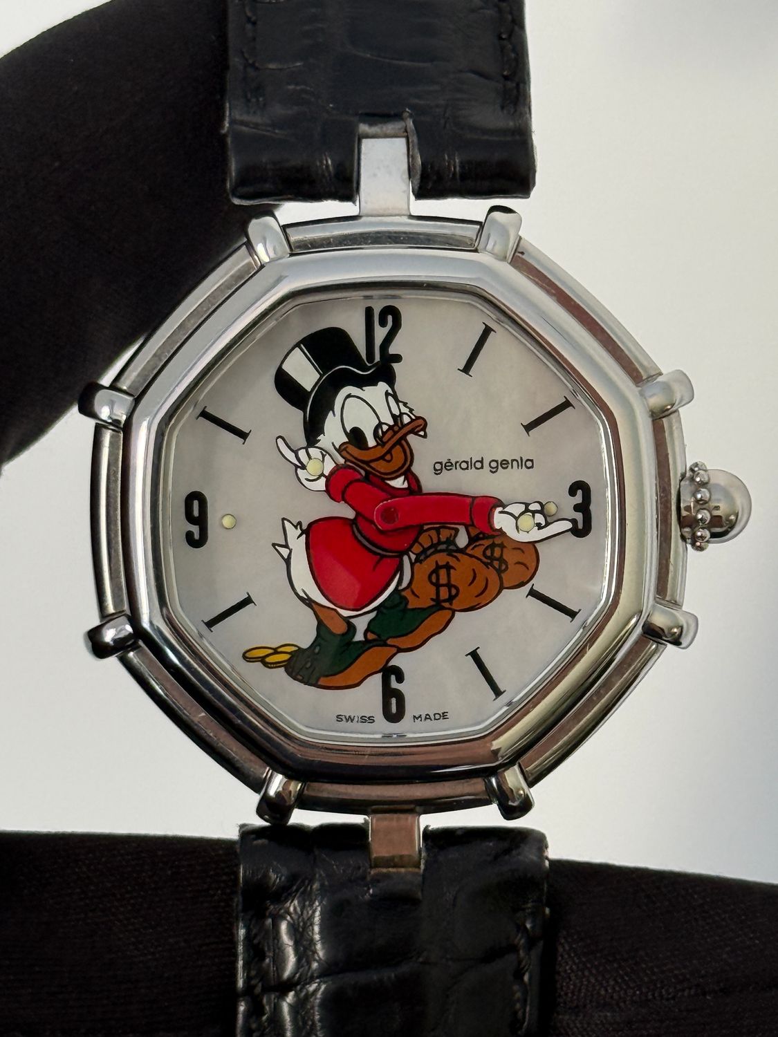 ​GERALD GENTA Scrooge McDuck Octagonal G.3487.7 Mother of Pearl Disney Fantasy Automatic 35mm Stainless Steel 2000’s