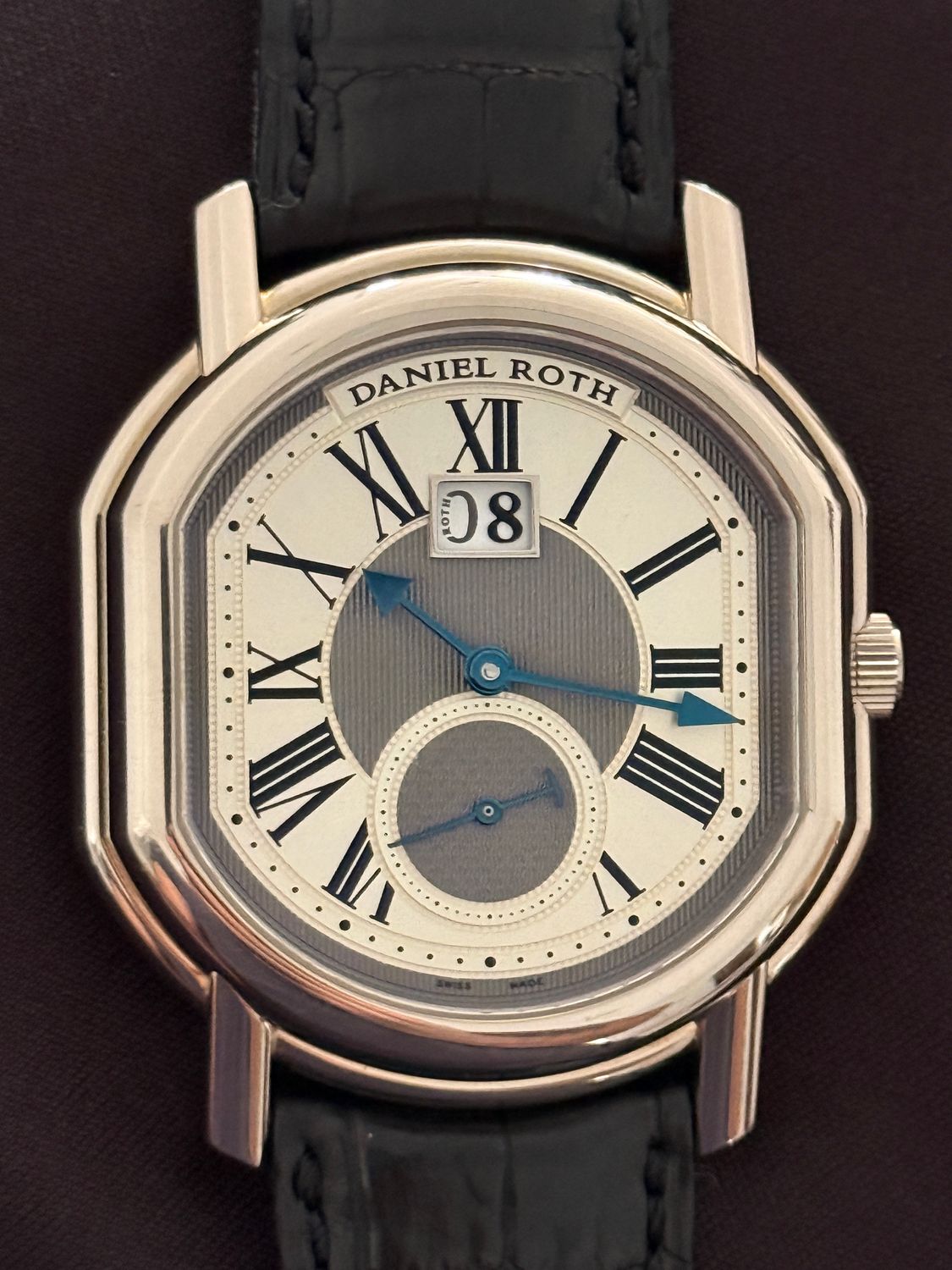 ​DANIEL ROTH Datomax 208.X.60 Small Seconds Big Date Roman Silver 18k White Gold DR130 Automatic 38mm