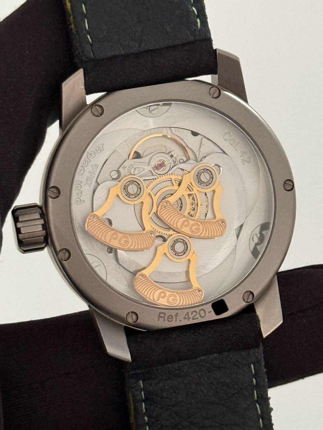 ​PAUL GERBER Zurich 420-XX Synchron Green Date Titanium 42mm Automatic FULL SET 2011