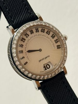 GERALD GENTA Retro G.3614 Mother of Pearl MOP Jump Hour Retrograde Stainless Steel Diamonds 34mm Automatic 1999 GERALD GENTA Retro G.3614 Mother of Pearl MOP Jump Hour Retrograde Stainless Steel Diamonds 34mm Automatic 1999