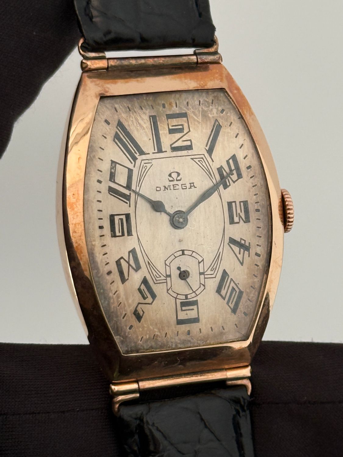 ​OMEGA Petrograd Russian Market Export St. Petersburg USSR WWI Tonneau Small Seconds Hinged Classic Art Deco Vintage Rose Pink Gold 42mm Manual 1915