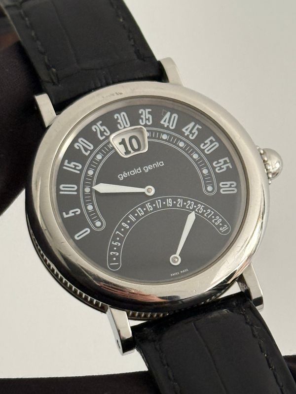 ​GERALD GENTA Bi-Retro G.3734 Black Jump Hour Retrograde 36mm Stainless Steel Automatic 1999