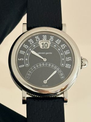 ​GERALD GENTA Bi-Retro G.3734 Black Jump Hour Retrograde 36mm Stainless Steel Automatic 1999