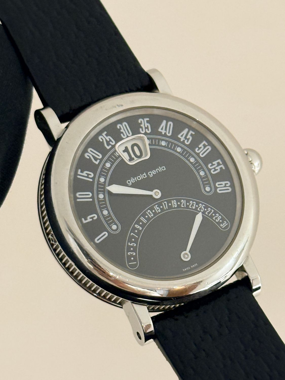 ​GERALD GENTA Bi-Retro G.3734 Black Jump Hour Retrograde 36mm Stainless Steel Automatic 1999