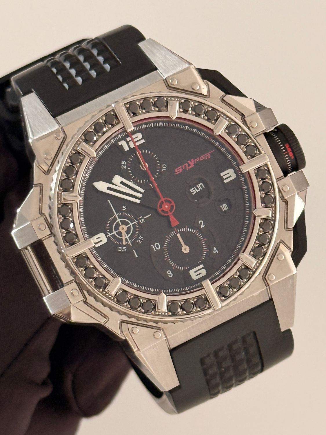 ​SNYPER One F101 Chronograph Date Stainless Steel Rubber Black Diamond Automatic 48mm 2015