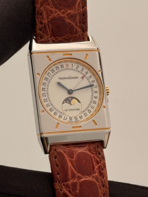 ​JAEGER-LECOULTRE 400.6.20 Tank Moonphase Triple Pointer Date JLC 18k Yellow Gold Steel 24mm x 38mm Quartz
