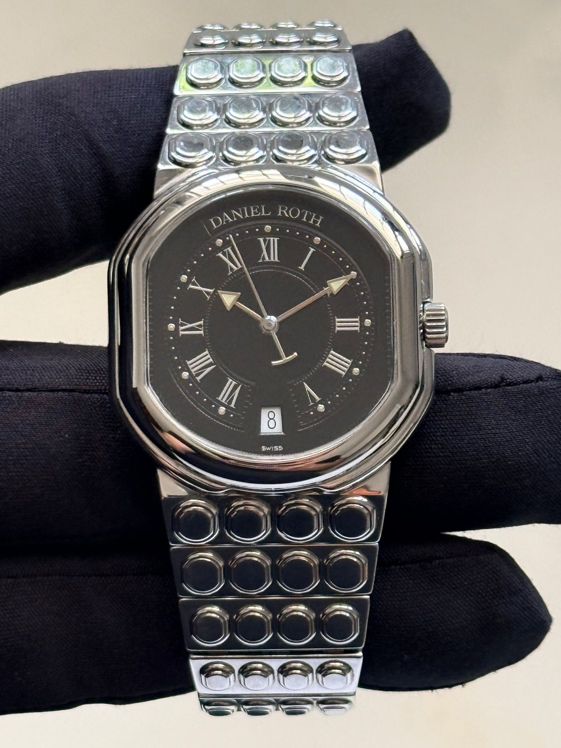 ​DANIEL ROTH Le Sentier S177 Lego Black Roman Date Stainless Steel 36mm Automatic 1999
