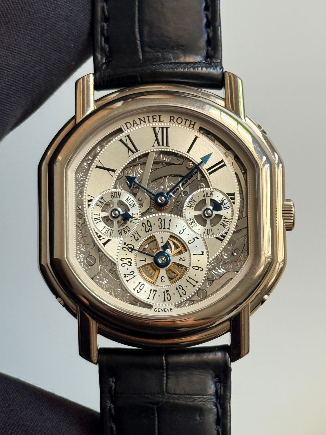 ​DANIEL ROTH Perpetual Calendar Skeleton 119.X.60 Openwork Breguet Roman 18k White Gold 38mm Automatic Cal. DR114 Circa 1998
