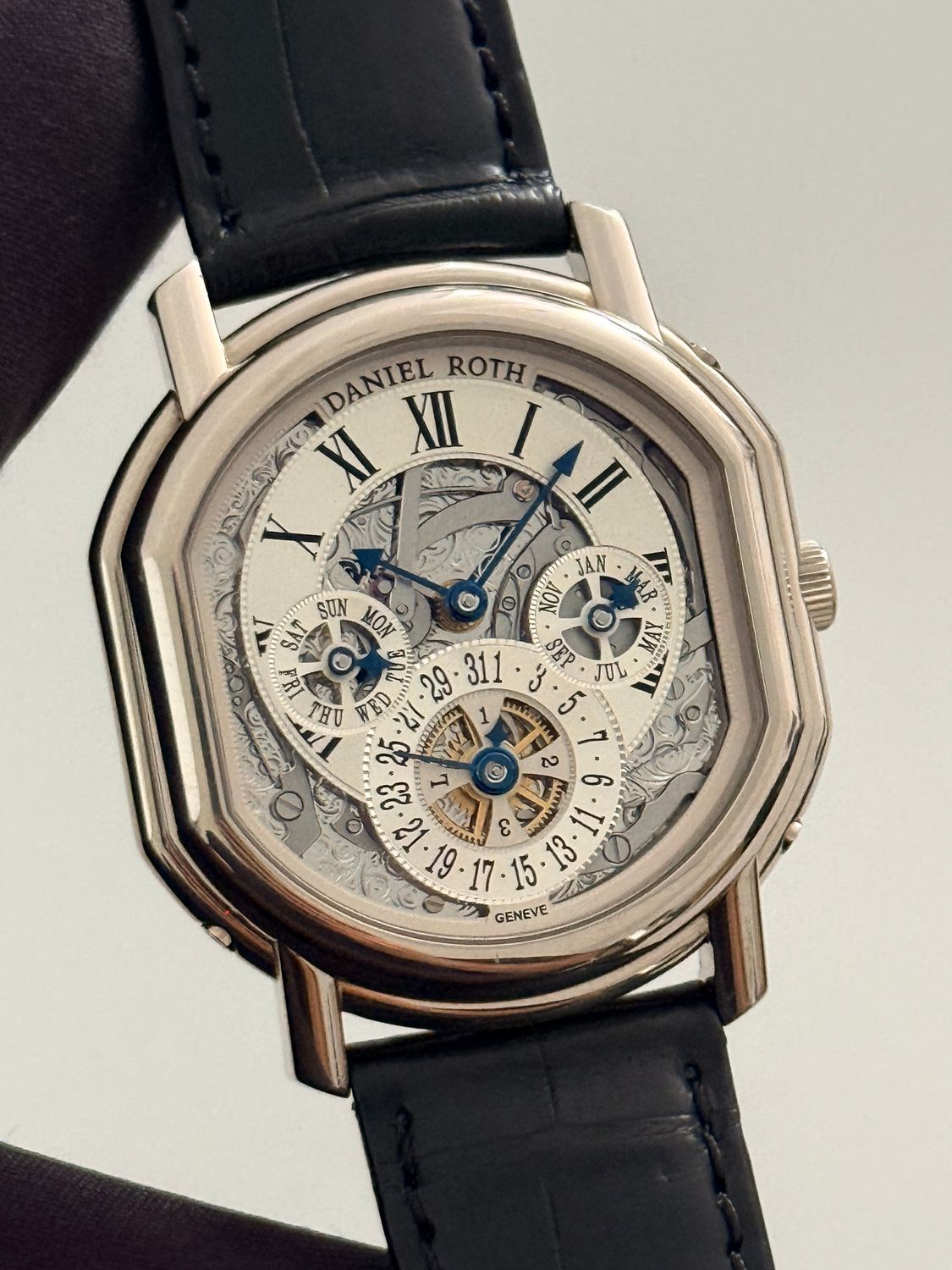 ​DANIEL ROTH Perpetual Calendar Skeleton 119.X.60 Openwork Breguet Roman 18k White Gold 38mm Automatic Cal. DR114 Circa 1998
