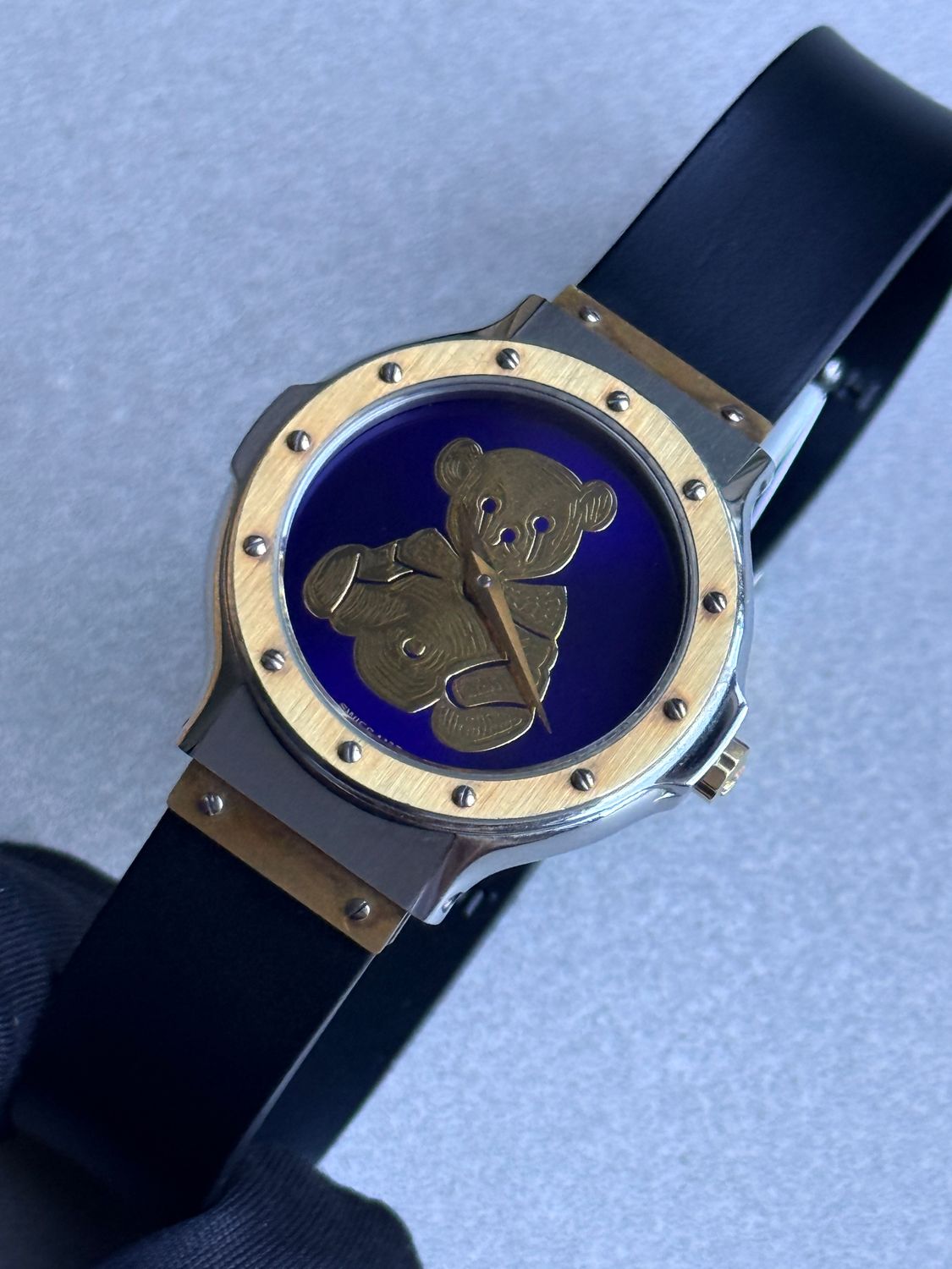 HUBLOT MDM Classic 1391.2 Teddy Bear Special Edition Blue Enamel 18k Yellow Gold Stainless Steel 28.5mm Quartz Circa 1990’s