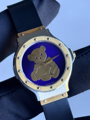 ​HUBLOT MDM Classic 1391.2 Teddy Bear Special Edition Blue Enamel 18k Yellow Gold Stainless Steel 28.5mm Quartz Circa 1990’s
