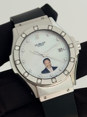 HUBLOT Classic Fusion MDM 1905.1.044 Omar Bongo Limited Edition Mother of Pearl MOP Diamonds Stainless Steel 41mm Quartz Circa 1990’s HUBLOT Classic Fusion MDM 1905.1.044 Omar Bongo Limited Edition Mother of Pearl MOP Diamonds Stainless Steel 41mm Quartz Circa 1990’s