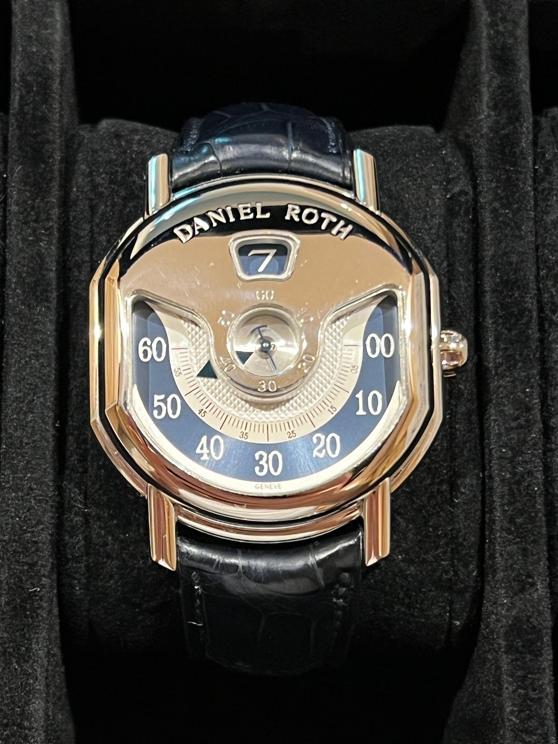 DANIEL ROTH 318.Y.70 Papillon Ellipsocurvex Platinium Jump Hour Limited Edition Blue /80 FULL SET
