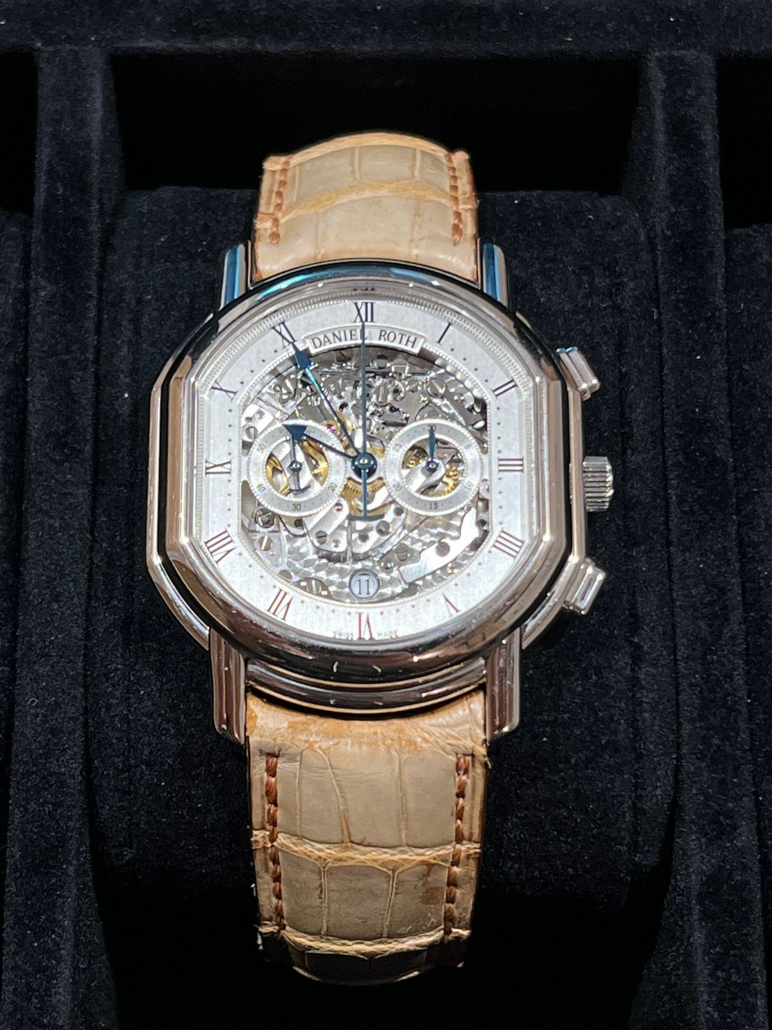 DANIEL ROTH Skeleton 447.X.60 Chronograph 18k White Gold Masters Chronograph Openwork Automatic 38mm (Brown Leather) DANIEL ROTH Skeleton 447.X.60 Chronograph 18k White Gold Masters Chronograph Openwork Automatic 38mm (Brown Leather)