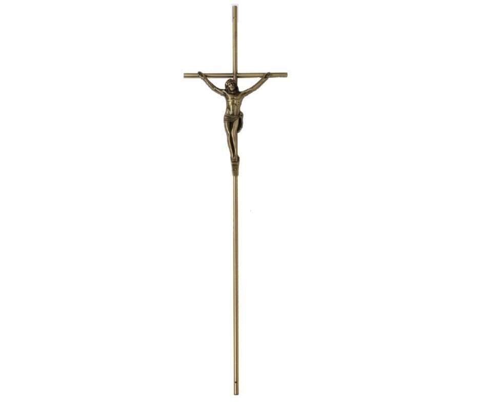 Stahlkreuz mit Christus in Zamak 440-Linie Antikmessing-Finish