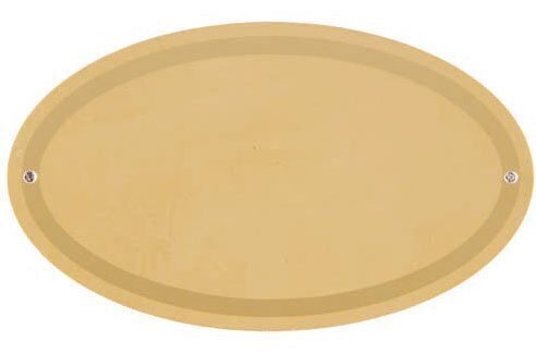 Flache ovale Aluminiumplatte mit patiniertem Goldgrund mit glänzendem Goldrand
