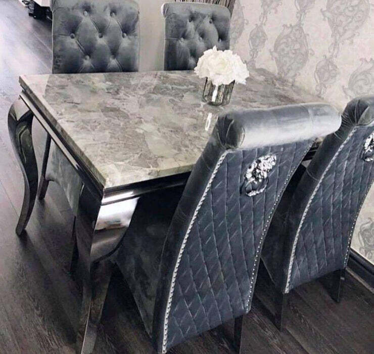 1.5m Santino Marble Table + 4 Dark Grey Emmet Chairs