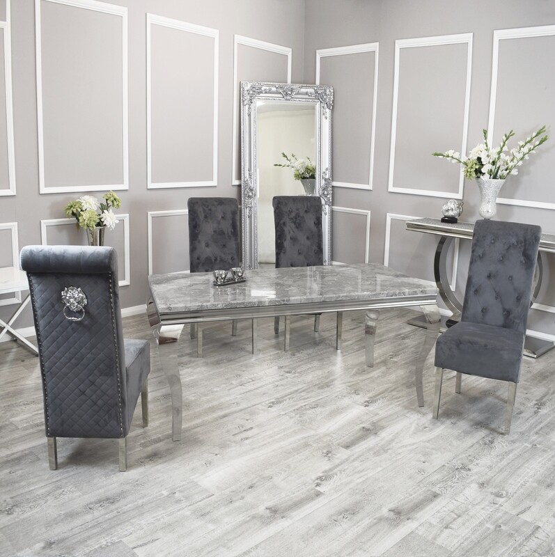 1.5m Santino Marble Table + 4 Dark Grey Emmet Chairs