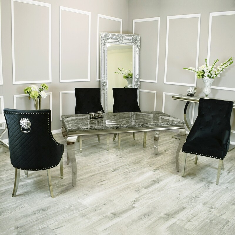 1.5m Santino Marble Table + 4 Black Bentayga  Chairs