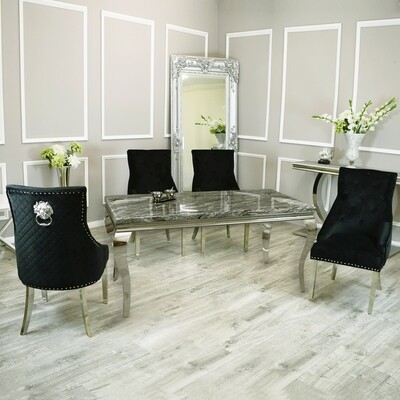 1.5m Santino Marble Table + 4 Black Bentayga Chairs