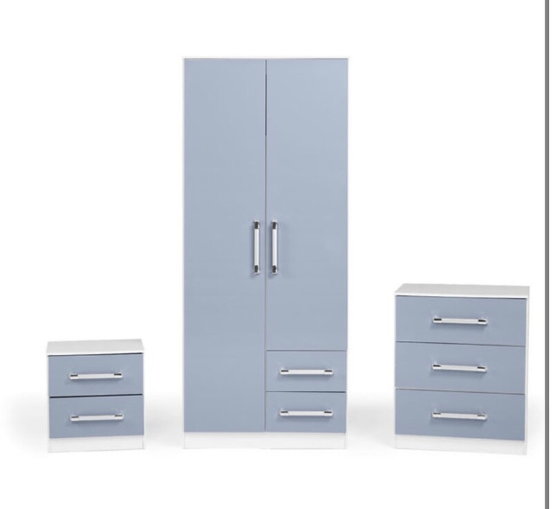 Franco Blue/White High Gloss Bedroom Set