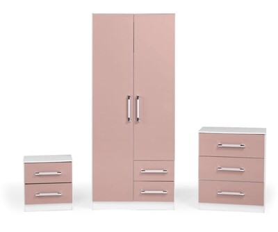Franco Pink/White High Gloss Bedroom Set