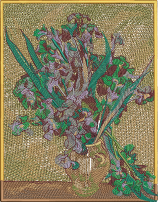 Embroidery Art Irises In Vase - Van Gogh