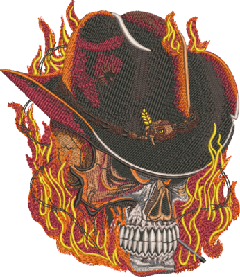 Flaming Cowboy Skull