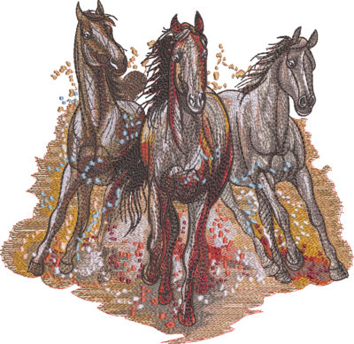 Embroidery Art Three Horses