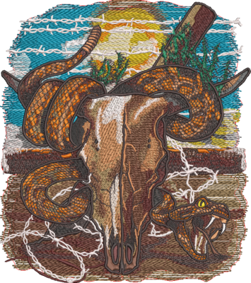 Embroidery Art Cow Skull With Snake
