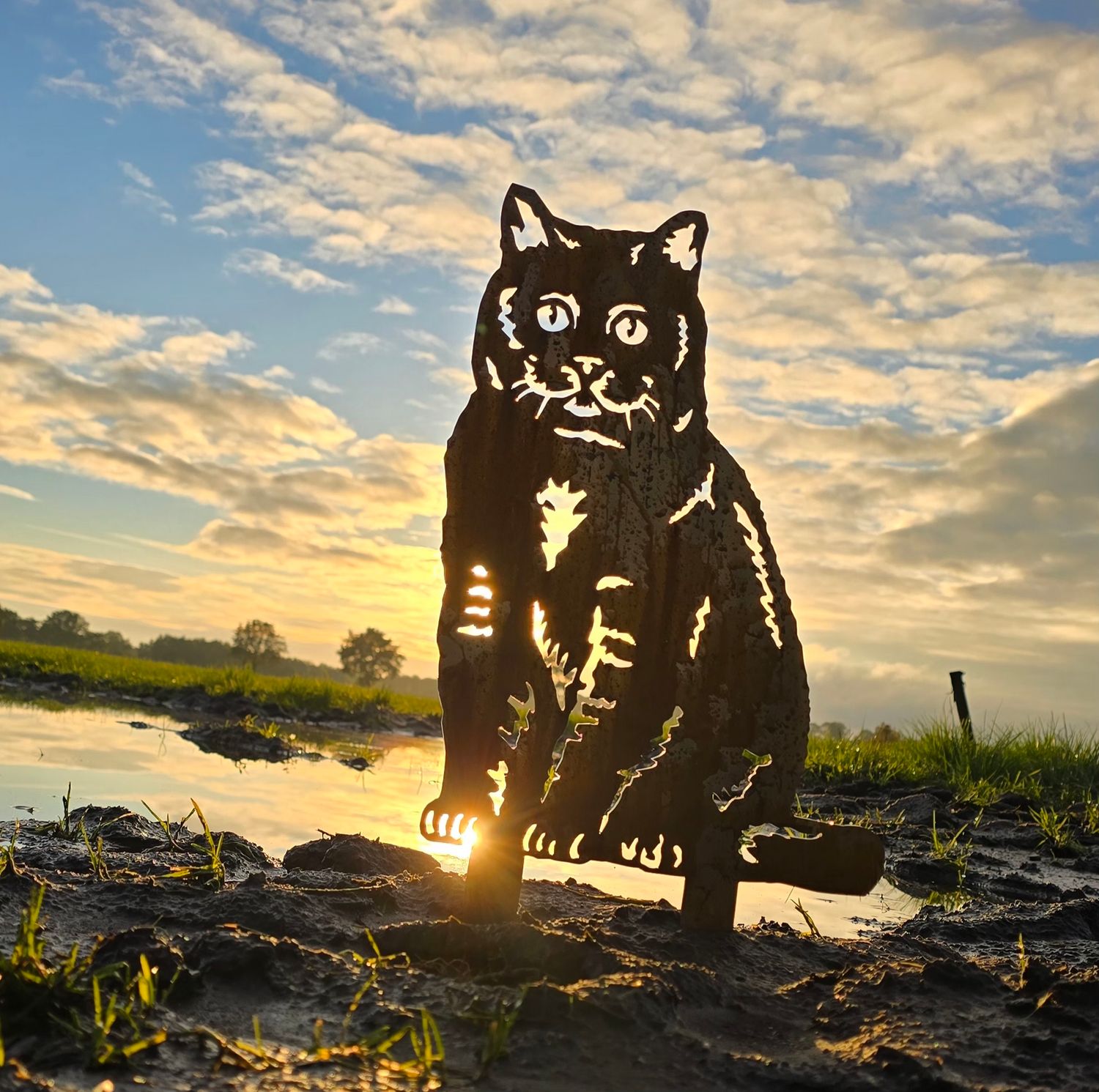 Corten steel metal cat, British Shorthair