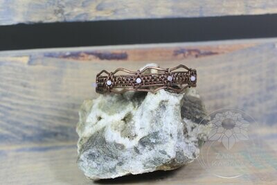 Blue lace agate handwoven scalloped copper bracelet