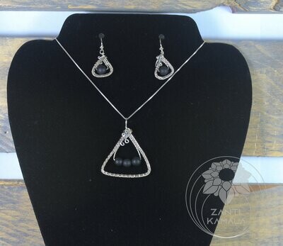 Shungite in Argentinium Sterling Silver triangle necklace and earring set