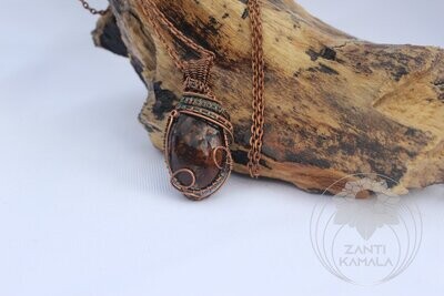 Fire Agate handwoven in copper necklace